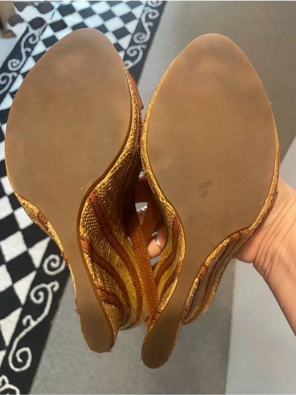 Alexander McQueen Brown Leather Platform Wedge Sandals Cognac/Tan